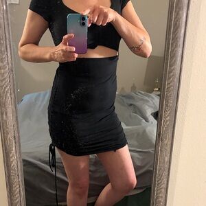 SHEIN Black Ruched Mini Dress